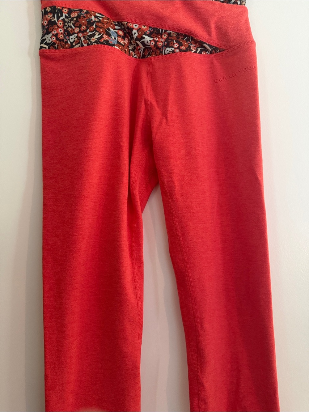Coral Cream Yoga Floral-Accent Leggings - Women's Stretch Activewear.